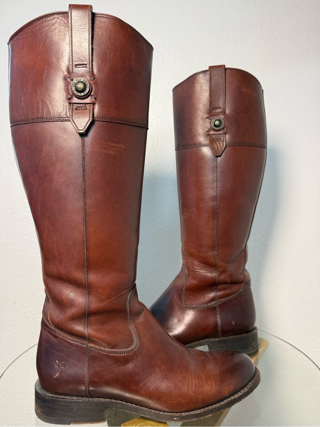Frye Jayden Button Tall Riding Boots Redwood Wide Extended Calf